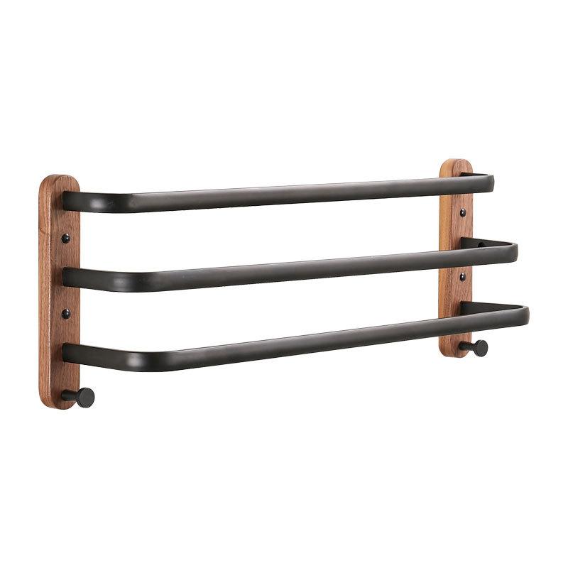 40cm-60cm Wood Bathroom Towel Rack Black/White Aluminum Towel Holder Wall Hanging Multi Pole Triple Towel Bar With Hook