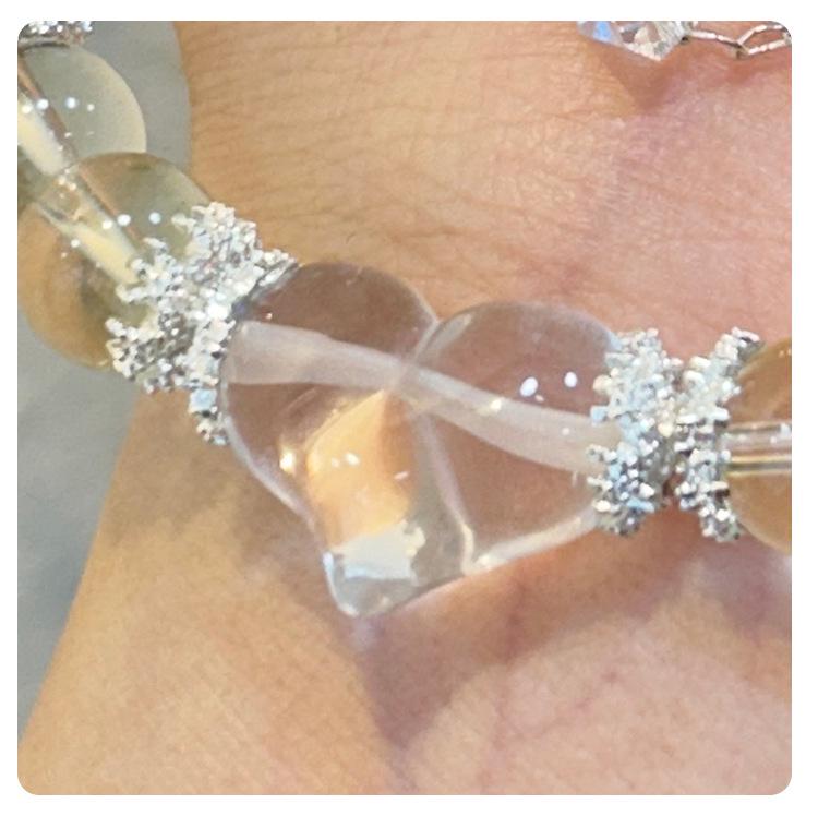 Qiaoen Natural Morganite & Pink Crystal Heart Bracelet for Women - Unique Beaded Style