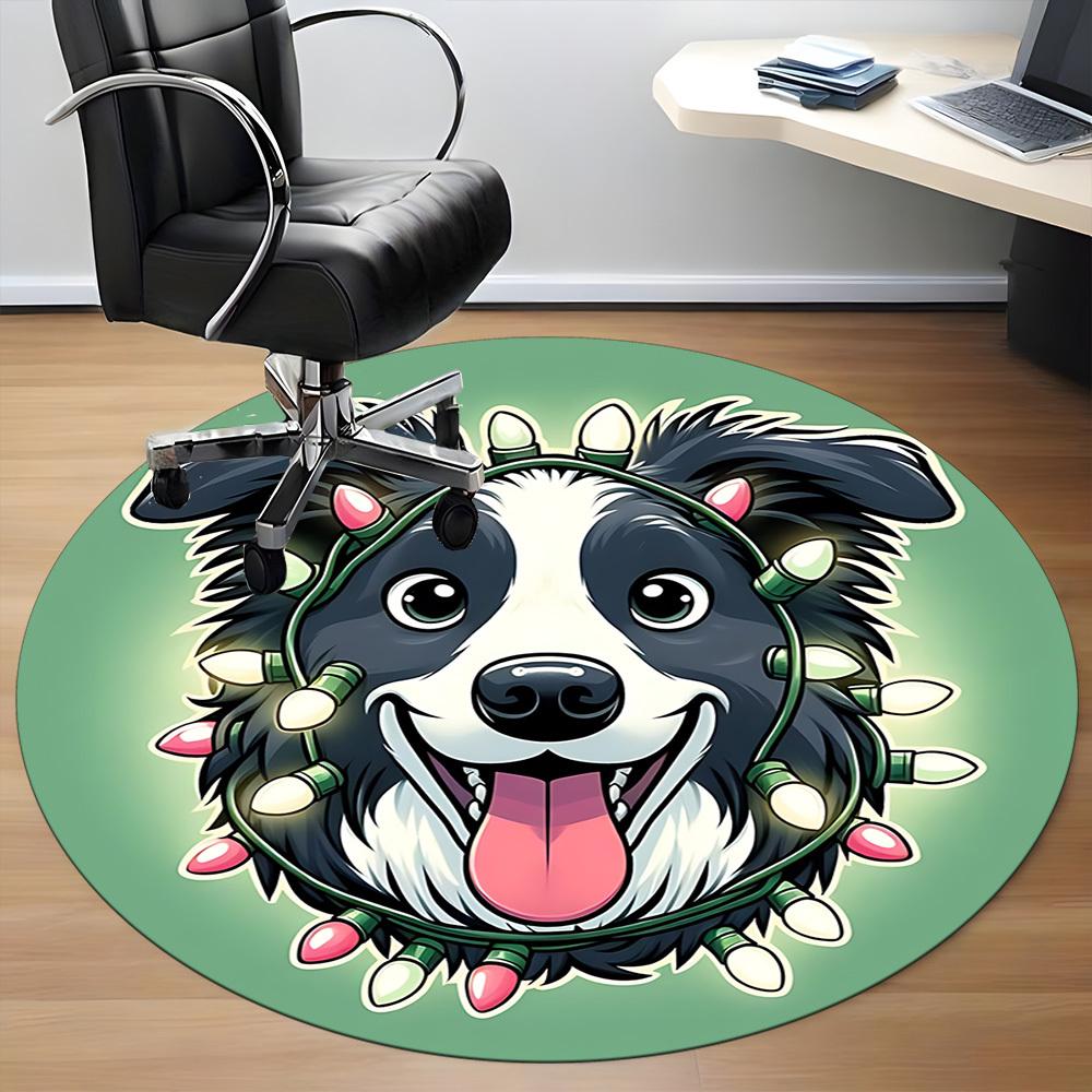 1PC Christmas Dog Office Round Area Rug, Mat Suitable ForOffice, Under Office Chairs Bedroom Living Room Home Decor, Room Deco