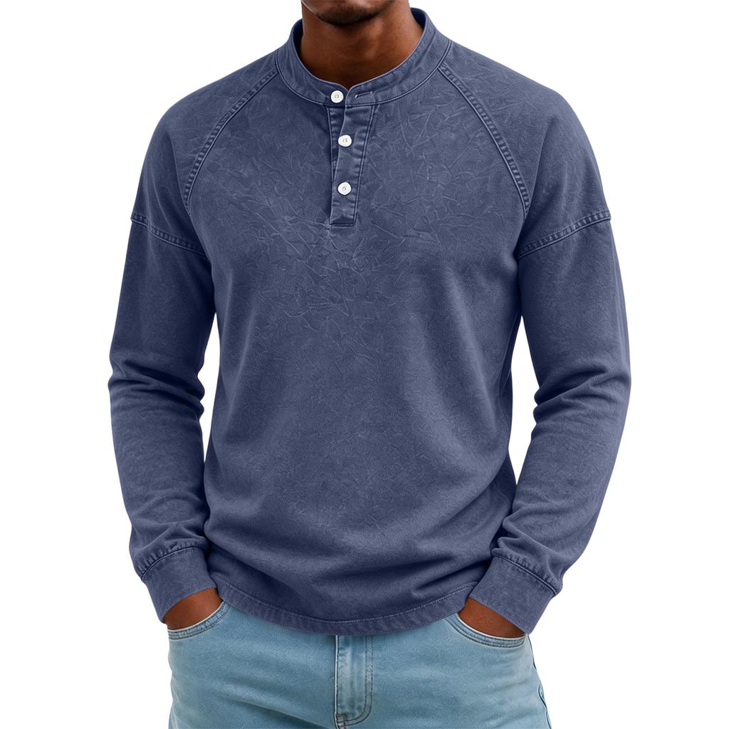 Men's Cotton Long Sleeve Shirt Retro Color Distressed Faded for Spring and Fall