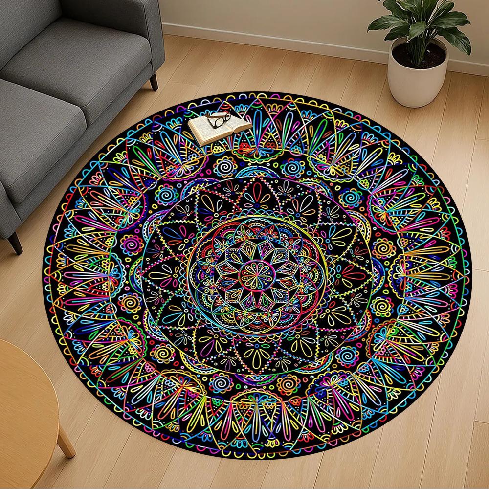 1pc Mandala, Abstract Pattern Office Round Rugs, Under Chair Round Rugs for Living Room, Bedroom, Bathroom Decoration Carpet 091819