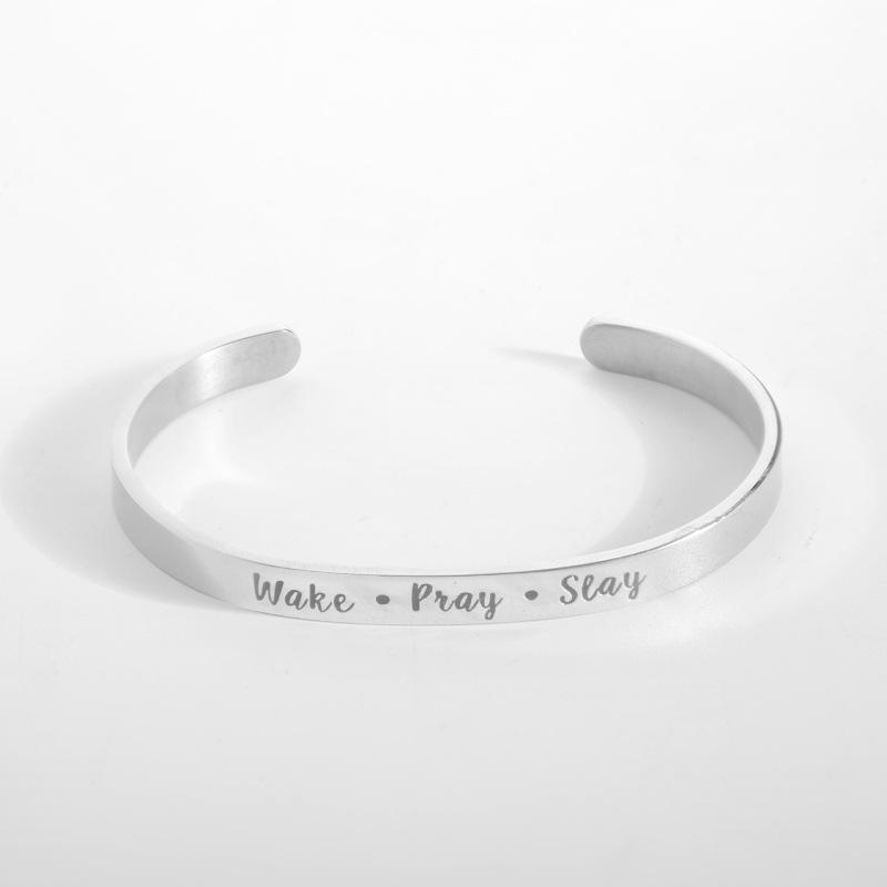 Европейский Блестящий Браслет: Роскошный женский браслет-манжета из нержавеющей стали с гравировкой