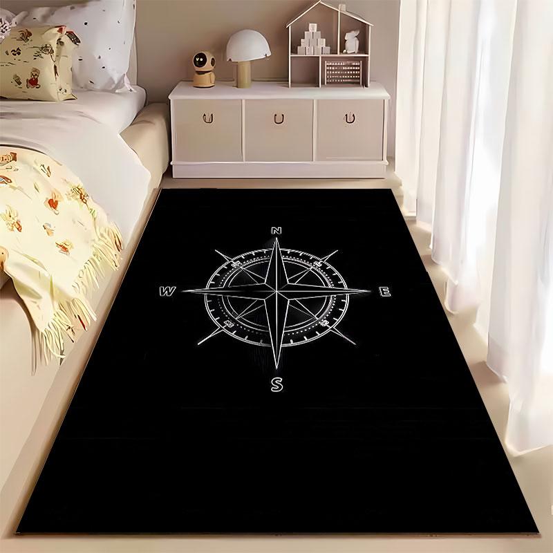 Compass Design Black Carpet suitable as a non-slip mat for the living room or bedroom sofa