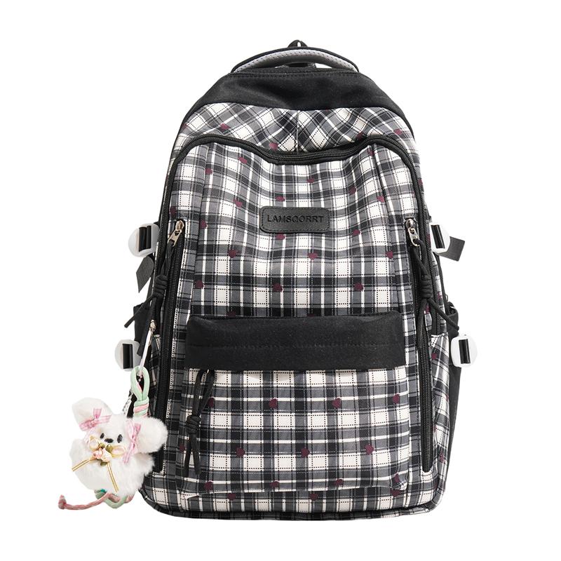 Plaid Schoolbag Large Capacity Lightweight Student Backpack Love Printed Backpack