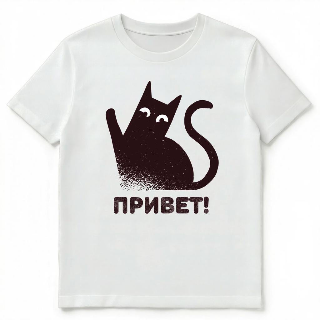 Russian Cat Saying Hi Greetings Funny Russian Unisex T-Shirt