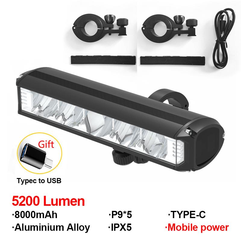 

Велосипедне світло переднє водонепроникне світлодіодне ліхтарик велосипедне світло акумуляторне 5200 Лм фара USB зарядка MTB дорожні велосипедні аксесуари