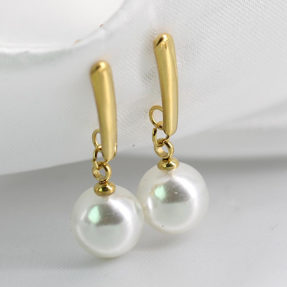 18K Gold 10MM Imitation Pearl Stainless Steel Stud Earrings for Women
