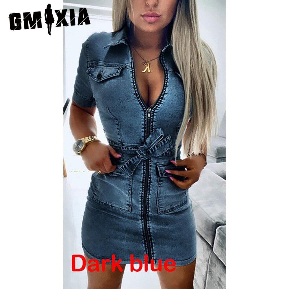 

GMXIA Женское модное джинсовое платье с коротким рукавом на молнии, лето-весна XXXL темно-синий