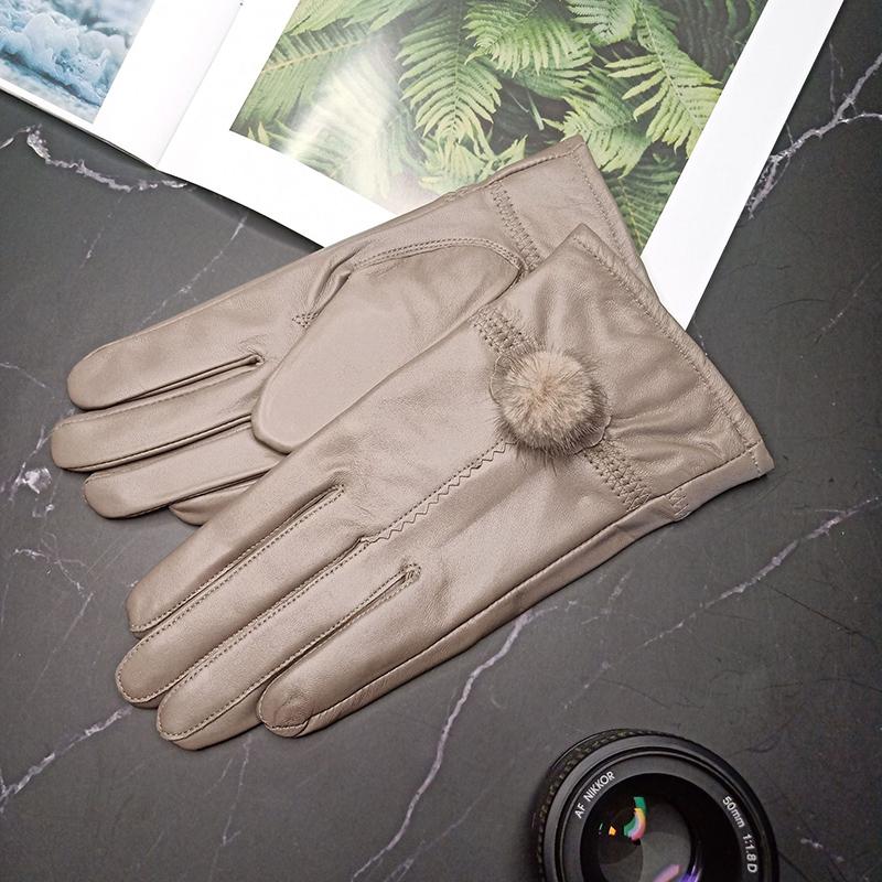 Damehansker i lammeskinn og tykke med fløyel Vinterhansker Dame Nydelig kaninpels-hanske