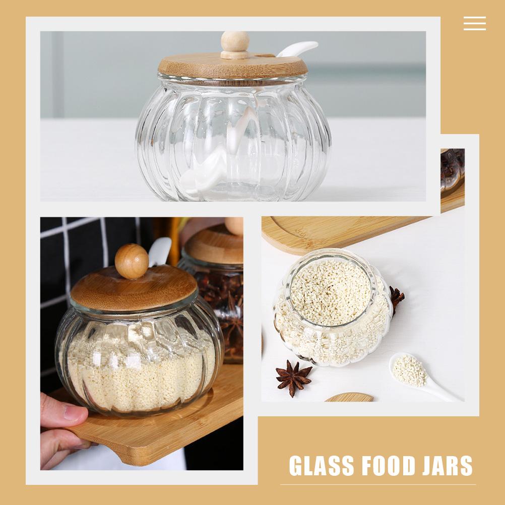 Sugar Container Glass Black Candy Food Containers Cover Jar Transparent Mini Condiment Bottles Office Jars