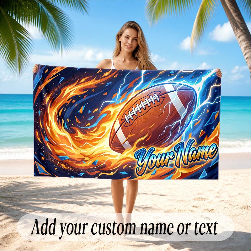 American Football Theme Beach Towel Personalized Custom Name & Text Soft Quick Dry Beach Towel for Swimming Travel