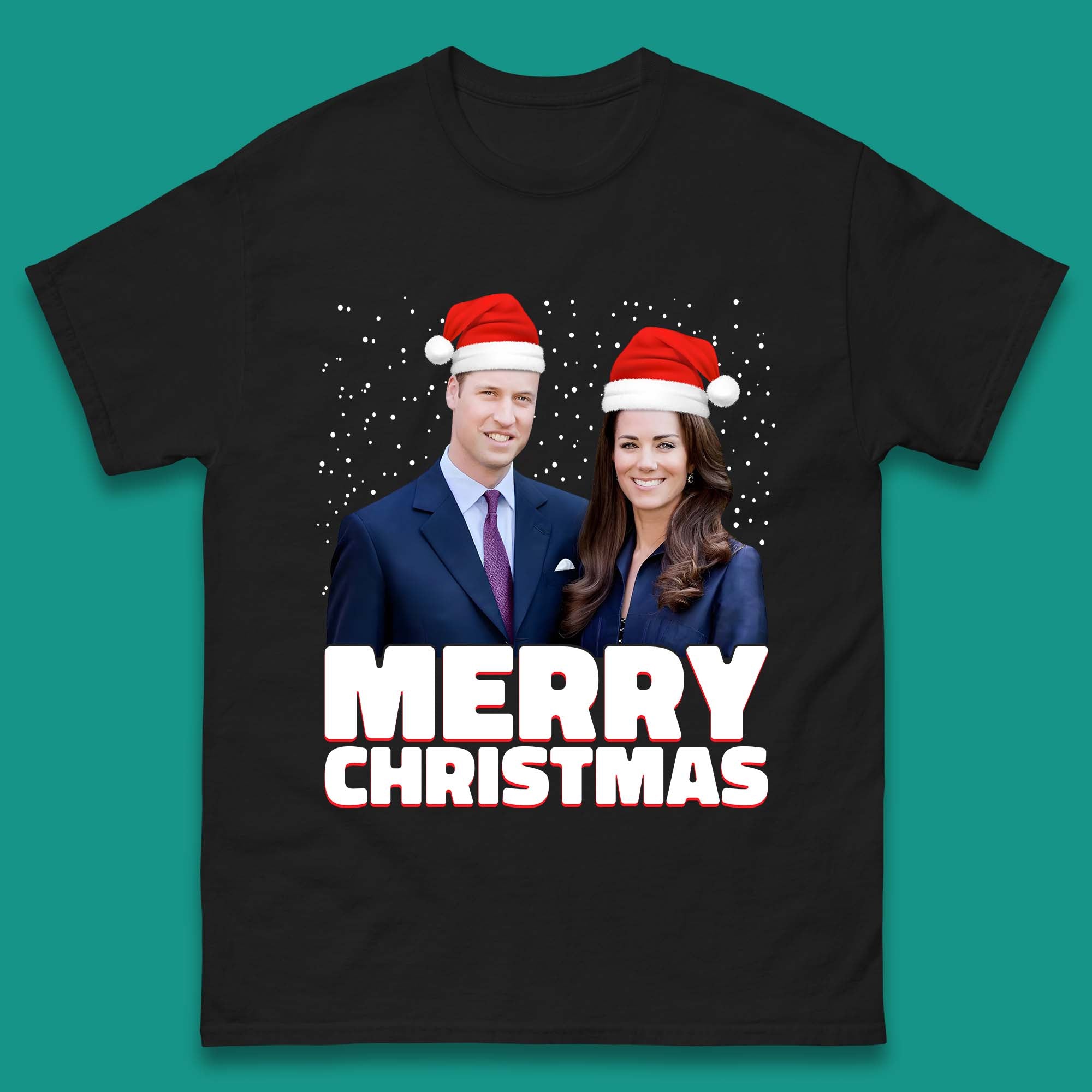 Prince William & Kate Merry Christmas Mens T-Shirt Womens Tops Tees 4XL