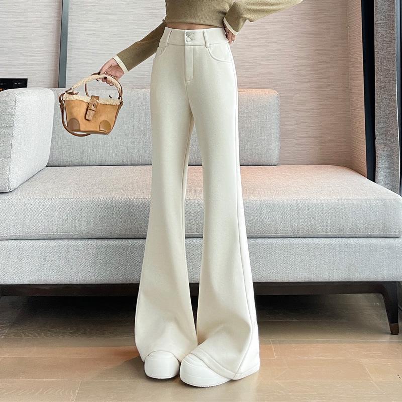 

High-Waist Velvet Wool Flared Trousers for Women - Slimming Drape, Autumn/Winter 2026 Collection Large