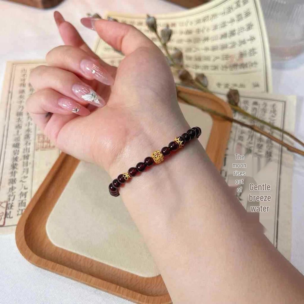 Elegant Women's Imitation Garnet Bracelet - Simple Chinese Style Design