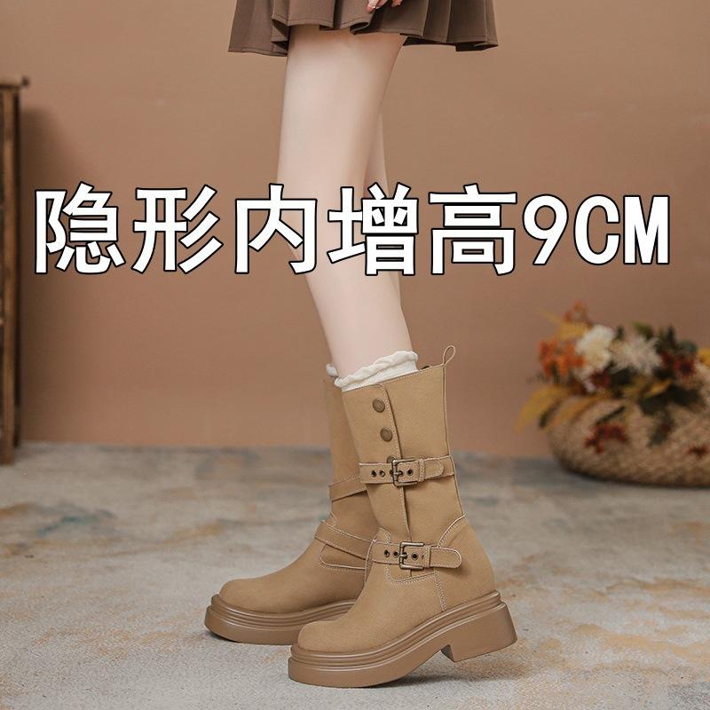 Inner Heightening Martin Boots Women's New Autumn and Winter Velvet Retro Two-wear Medium Boots Thick-soled Small Short Boots