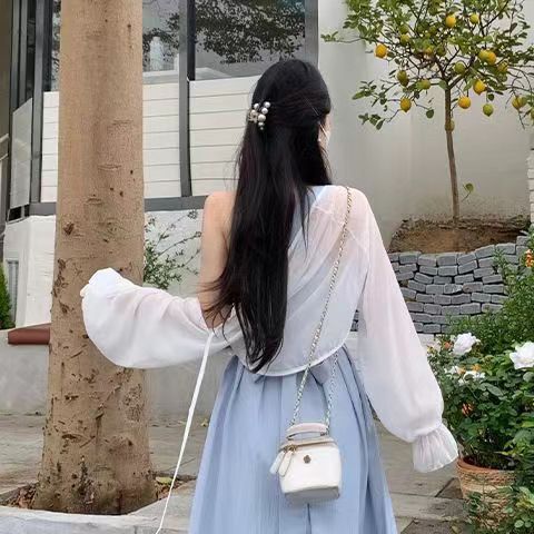 Douyin popular fresh solid color cross-strap suspender skirt girly fashion foreign style waist thin dress