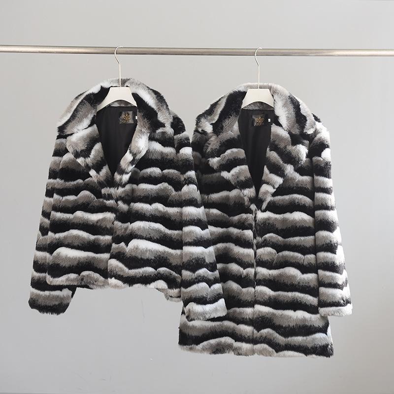 Winter New High-end Fashionable Lady Fur Imitation Rex Rabbit Fur Chinchilla Lapel Fur Coat Medium and Long Women's Clothing