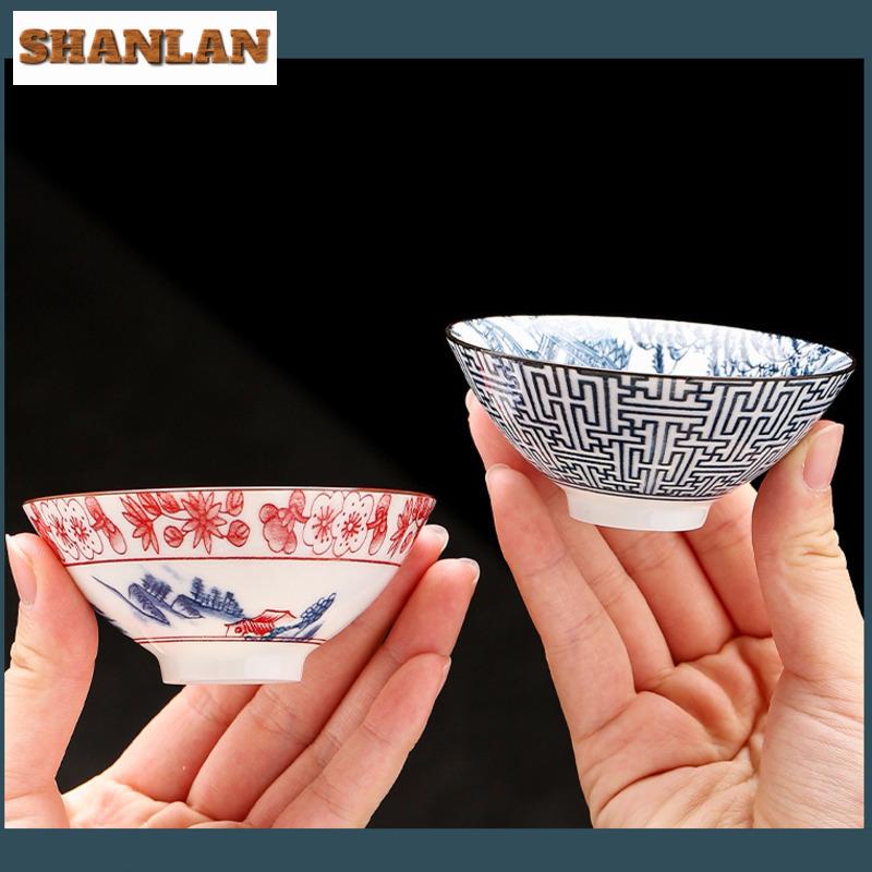 Čínský modrý a bílý porcelánový čajový šálek, butiky, čajová miska, ručně vyráběná čajová souprava, příslušenství, přenosný hlavní šálek, čajový stolek