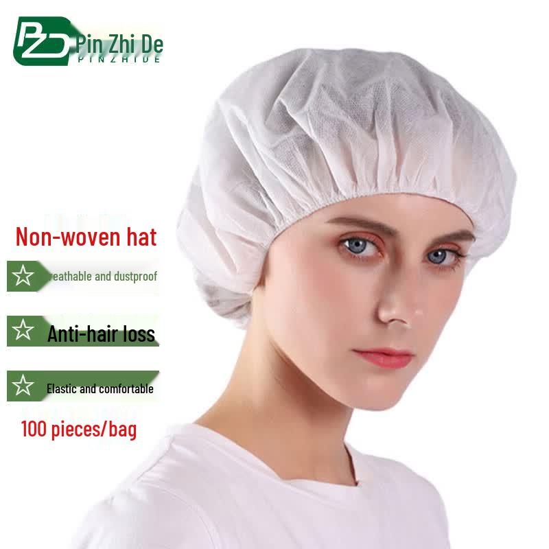 Pin Zhi De Disposable Non-Woven Hairnet Caps (100-Pack) One Size