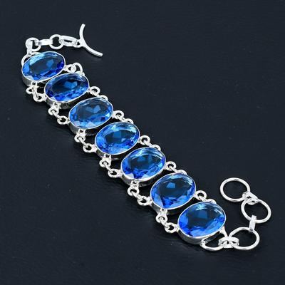 Bracciale con pietre preziose di topazio blu di Londra, braccialetto di gioielli in argento sterling 925, braccialetto di gioielli con pietre preziose di topazio di Londra per le donne, regali per lei