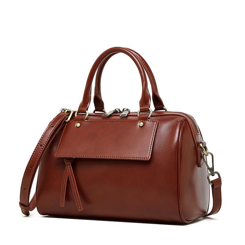 Women's Winter Leather Boston Pillow Bag: Fashionable Casual Cowhide Shoulder & Messenger Handbag