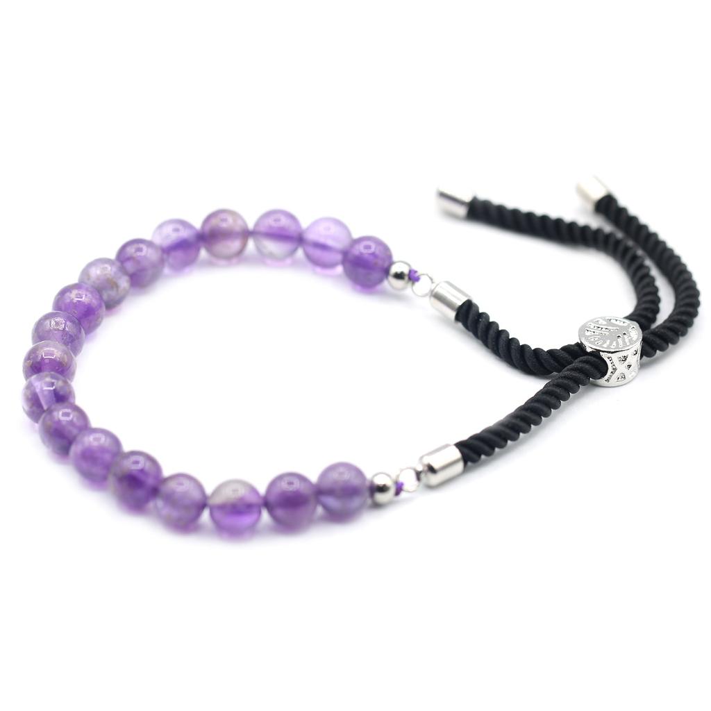 Amethyst Bracelet Black String 925 Silver Plated Adjustable