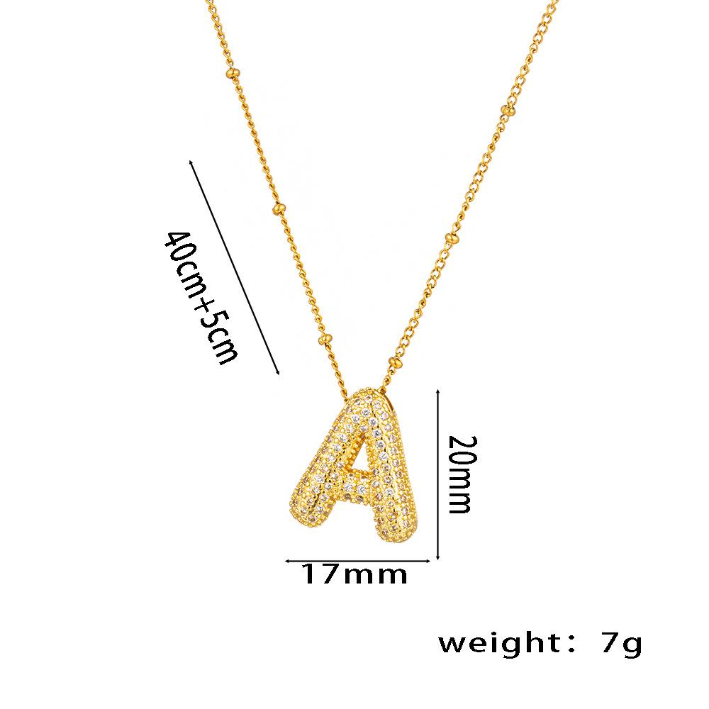 Fashion 26 Bubble Letter Initial Pendant18k Gold Plated Micropaved Full Zirconia Stone Chain Couple Necklace Women Jewelry 40+5cm adjustable&26 Letter Initial Necklace
