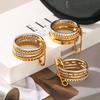 Stainless Steel Hammered Texture Stackable Rings with Inlaid Diamonds - 18k Gold Non-fading Jewelry for Women