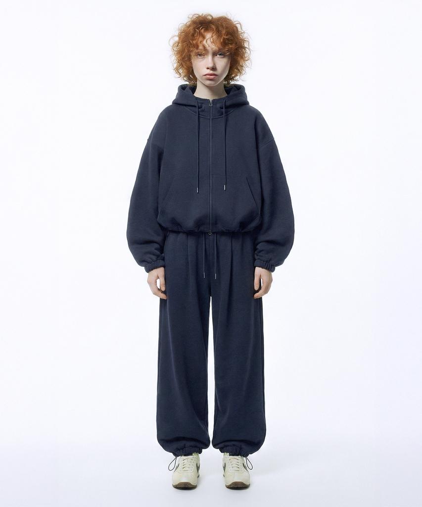 PRINOAR String Single-Pleat Wide Pants - Navy