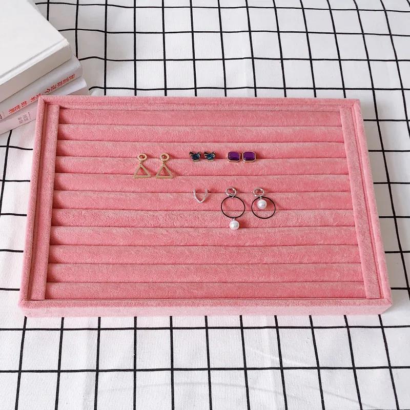 Coverless Pink Ice Velvet Jewelry Storage Tray Ring Necklace Display Stand
