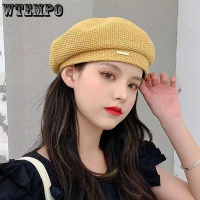 Beret Women's Spring/Summer Thin Mesh Linen Korean Edition Retro British Beret Hat Painter Hat