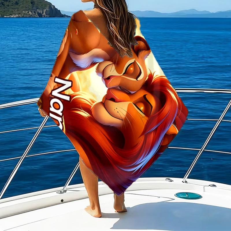 1pc Lion King1 Beach Towel with Custom Name, Beach/Swimming/Bath/Picnic/Camping Towel, Suitable for Seaside Beaches