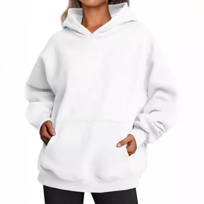 Womens Winter Solid Color Loose Hooded Long Sleeve Sweatshirt Casual Oversized Pullover Top