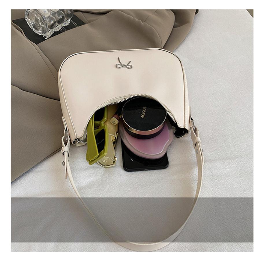 French Style Faux Leather Shoulder Bag for Women with Bow Knot Decoration Tote Handbag