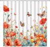 Floral Shower Curtain Blue Daisy Flower Butterfly Spring Nature Watercolor Yellow White Bathroom Home Curtain Decor With Hooks