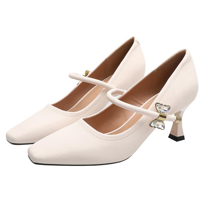 

One-word high-heeled shoes for women s high-end thin heels 2025 new French square head light mouth single shoes high-heeled Mary Jane shoes 34