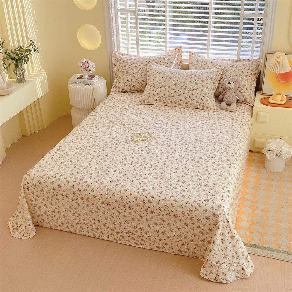 Cotton Bed Flat Sheet for Double Bed Plain Top Sheets Single/Queen/King Flowers Flat Bedsheets Soft Home Bed Linen Sheets