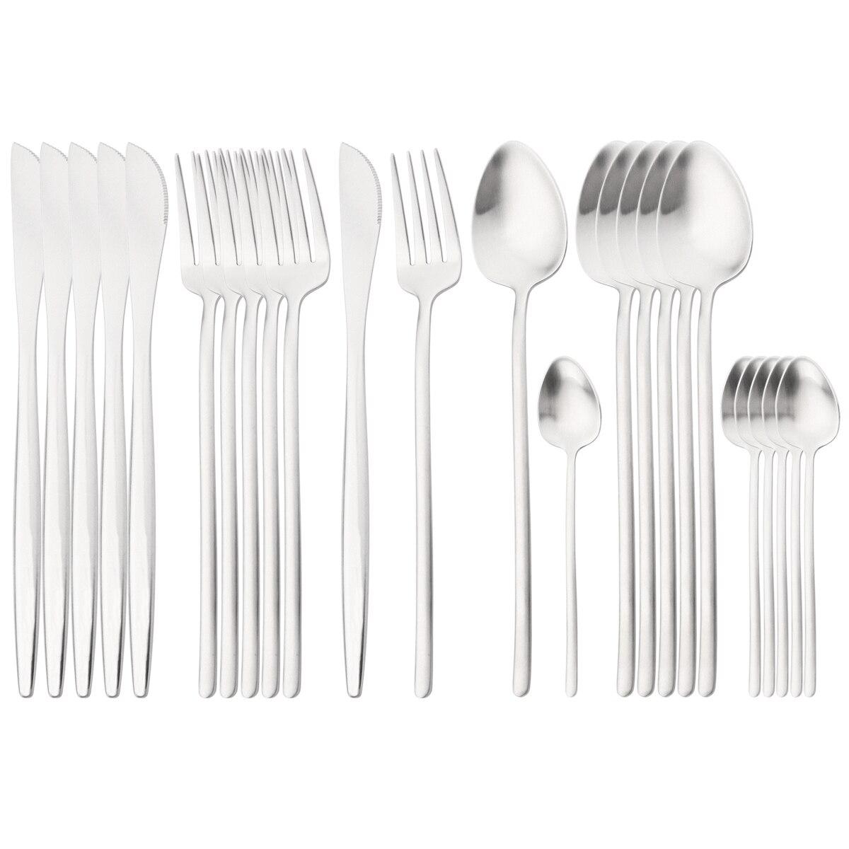 

24 шт. золотой набор столовых приборов из нержавеющей стали 304, набор столовых приборов, обеденные ножи, вилки, кофейная ложка, серебро, кухонные столовые приборы, посуда серебряный