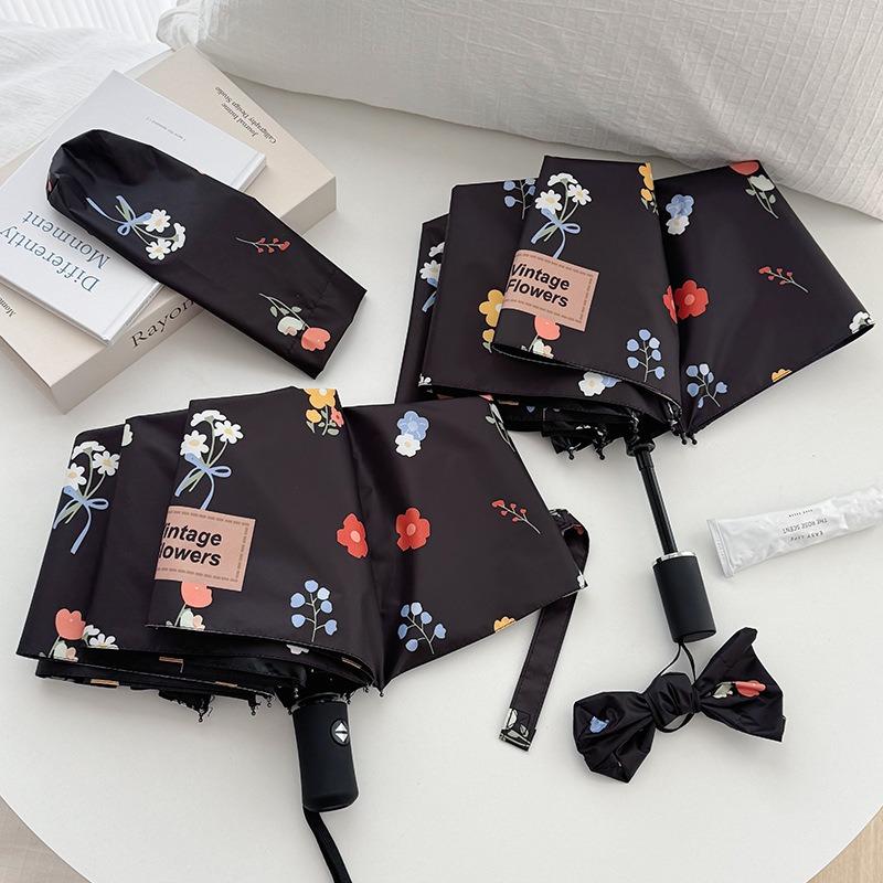 Oil Painting Flower Umbrella Women's Wind and Rain Dual-purpose Small Fresh Sun Protection UV Protection Automatic Folding Sun Umbrella