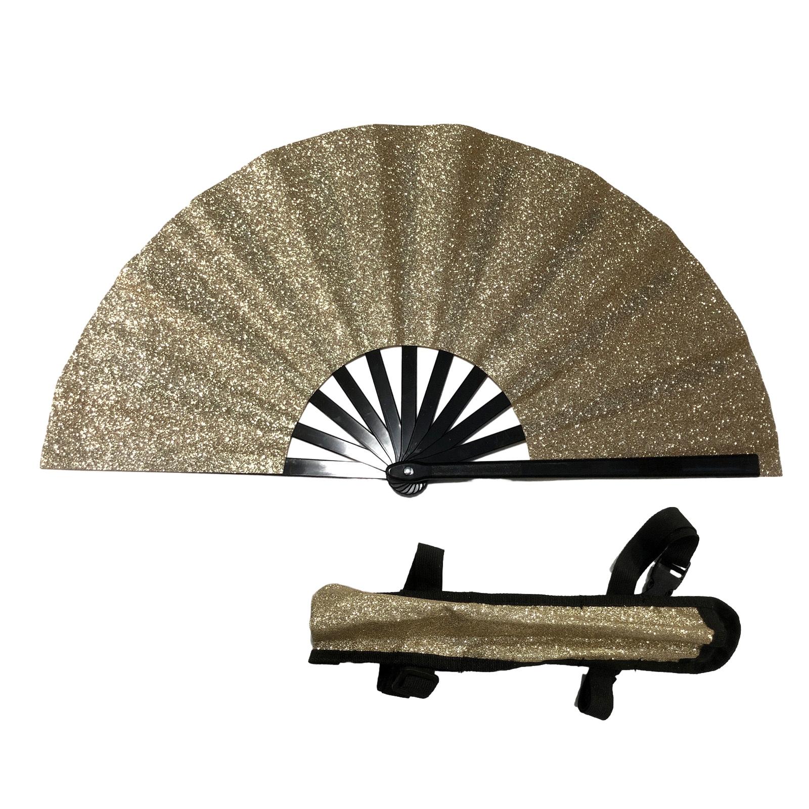

Блестящий ручной веер с кобурой для женщин и мужчин, большой складной веер для фестиваля, клуба, вечеринки, танцев 1