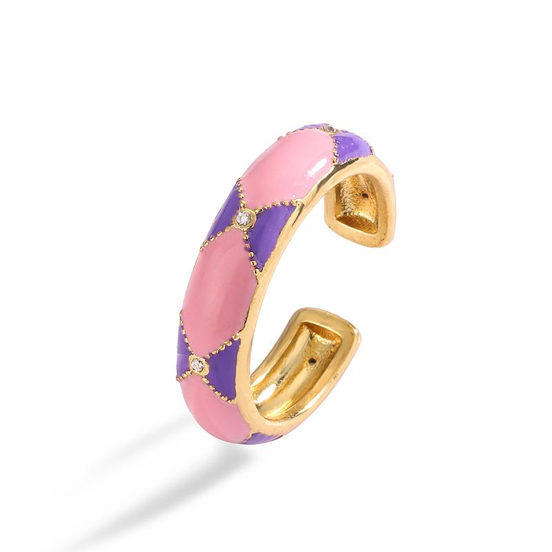 

18K Gold Plated Brass Rings For Women Charming Colors Enamel Dripping Oil Rings Ins Valentine s Day Zircon фіолетовий
