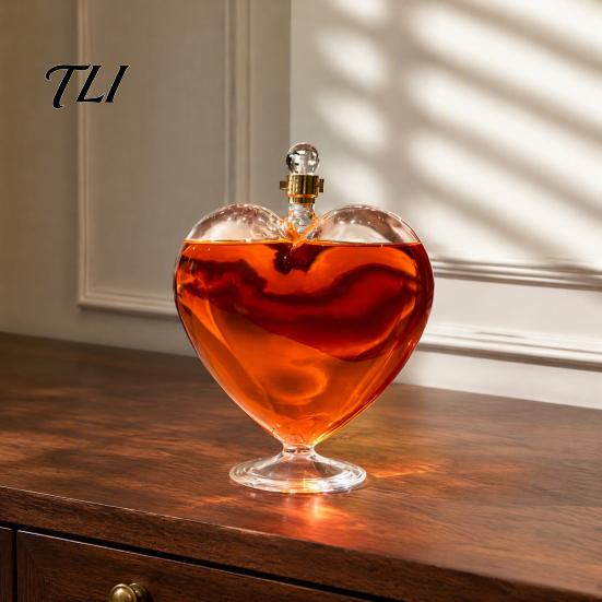 Glass Carafe for Fruit Wine Heart Shaped Bottle with Airtight Stopper, Elegant Crystal Texture Liquor Serving Container Decanter,