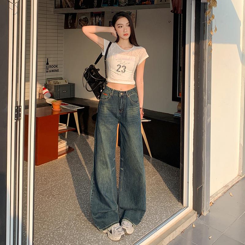 

Джинсы с высокой талией и широкими штанинами в американском ретро-стиле на весну 2025 года для женщин - Острая девчонка Large