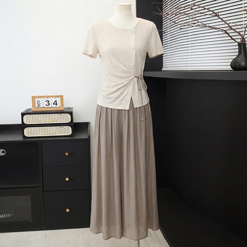 

Xuexi Women s Elegant Ice Silk Short Sleeve Top & Pants Set 3XL