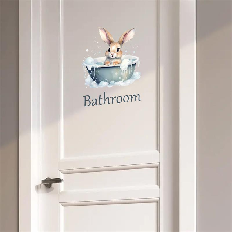 Cartoon Cute Animals Rabbit Wall Stickers For Bathroom Door Decoration Living Room Kids Room Wall Decals