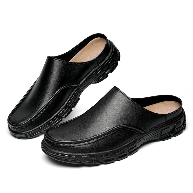 New Arrival Casual Shoes Fashion Handmade Leather Driving Slippers Mens Moccasins Slip On Half Flats Male Outdoor Muller Shoes