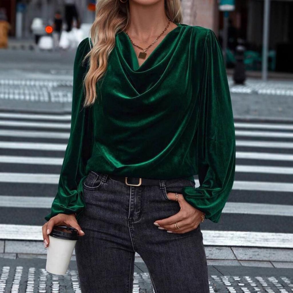 Fall Winter New Women's Long Sleeve Top, Slouchy Cowl Neck Velvet Blouse, Casual Clothing for Women European American Size
