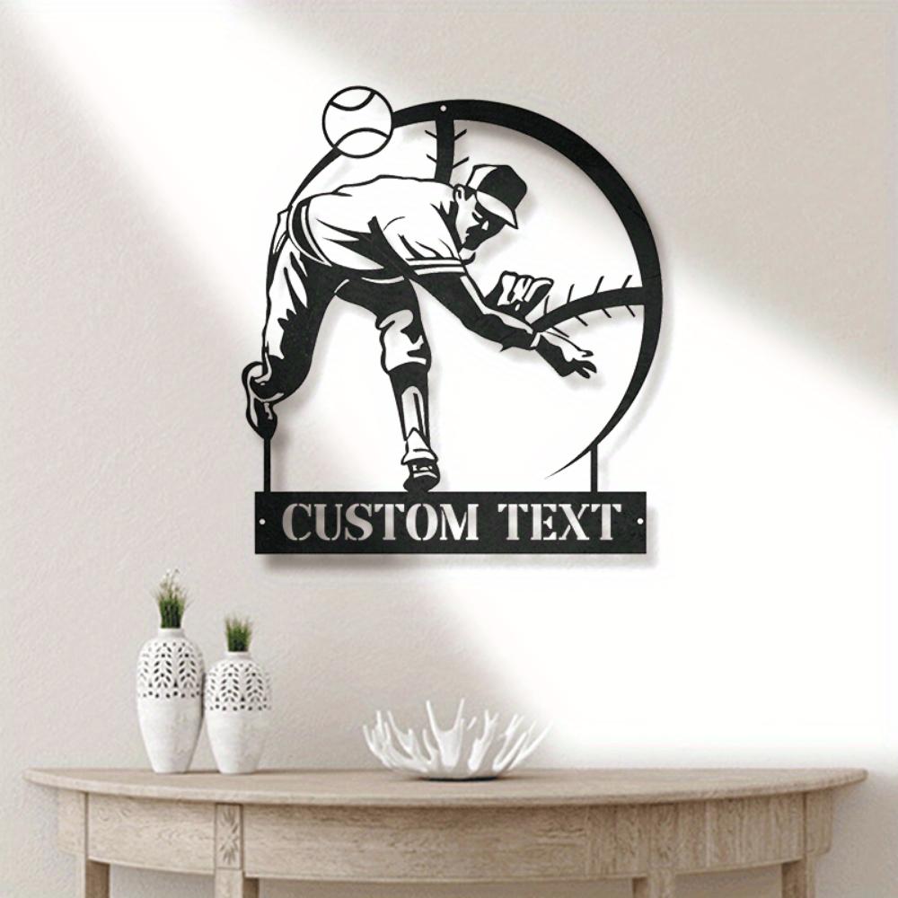 Stylish Black Baseball Player Metal Wall Art Custom Name Address Home Training Decor