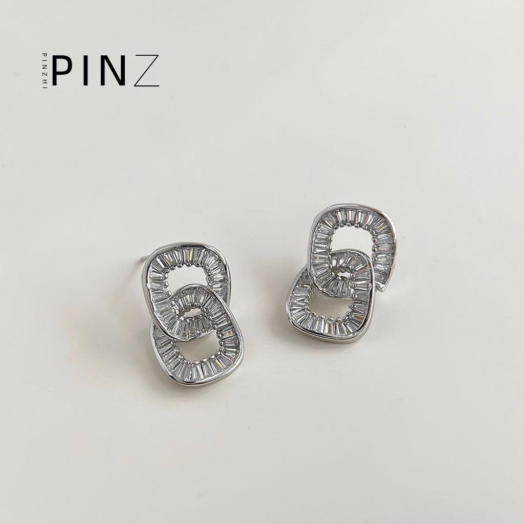 

Upgraded real gold thickened 925 silver needle three-dimensional double-layer geometric hollow round stud earrings