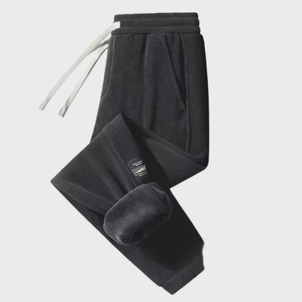 Men's Corduroy Plus Size Velvet-Lined Sweatpants - Warm, Loose, Cuffed, Versatile Fall/Winter Casual Wear for Students